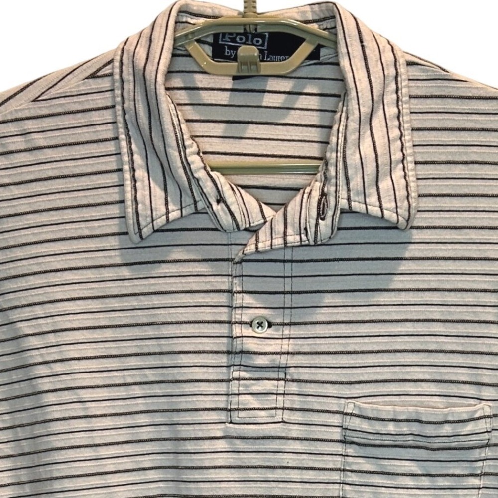 Polo Ralph Lauren Polo XXL Mens Cream Navy Striped Short Sleeve Pocket Cotton